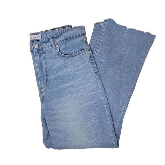 LOFT The Kick Crop Light Wash Frayed Hem Denim Jeans 12 - Picture 1 of 12